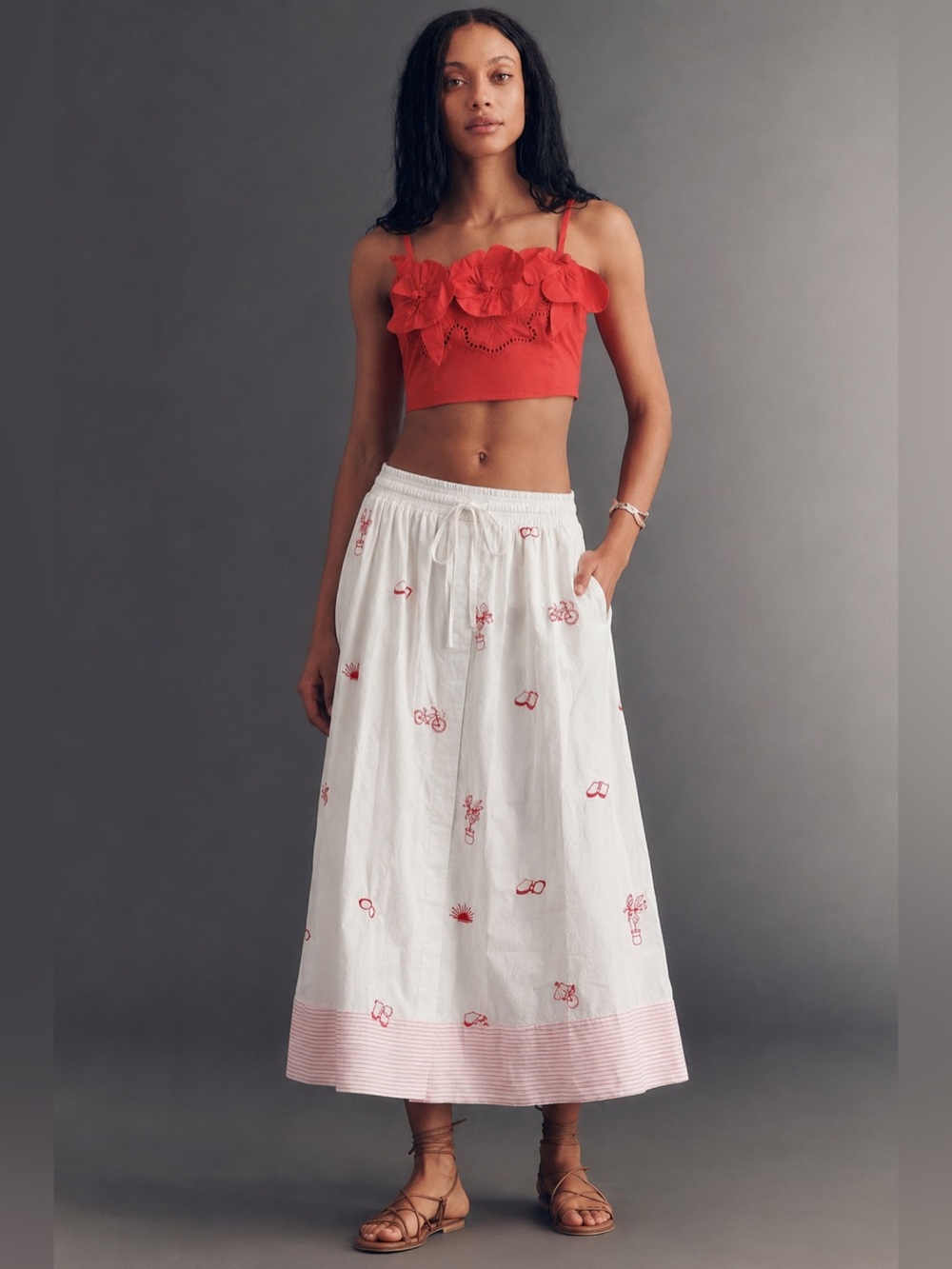 NWT Ciebon Embroidered Cotton Maxi Skirt Sz XL